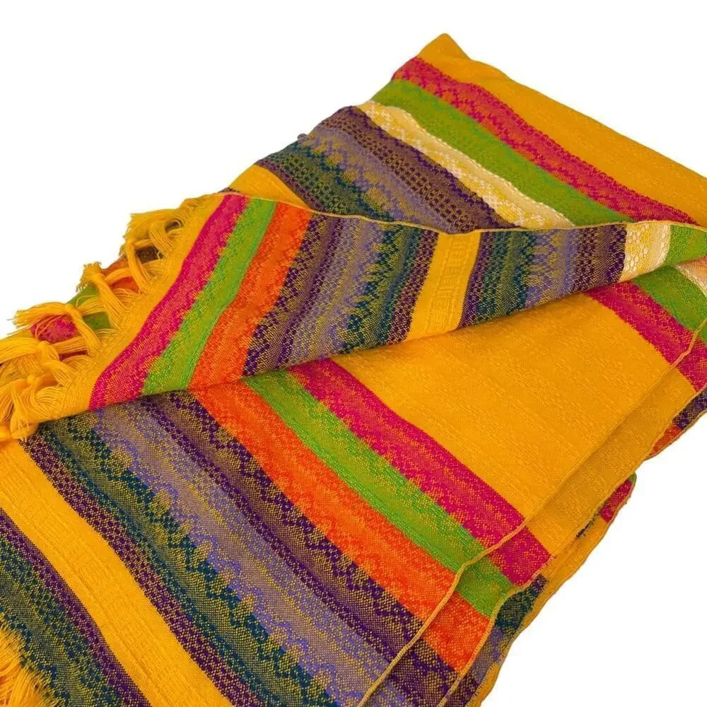 Ethnic Throw Boho Blanket Fringe Tassel Edge Multi Stripe Knit Accent Throw